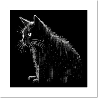 Retro Cat ASCII Computer Science Men Women Funny Black Cat Posters and Art